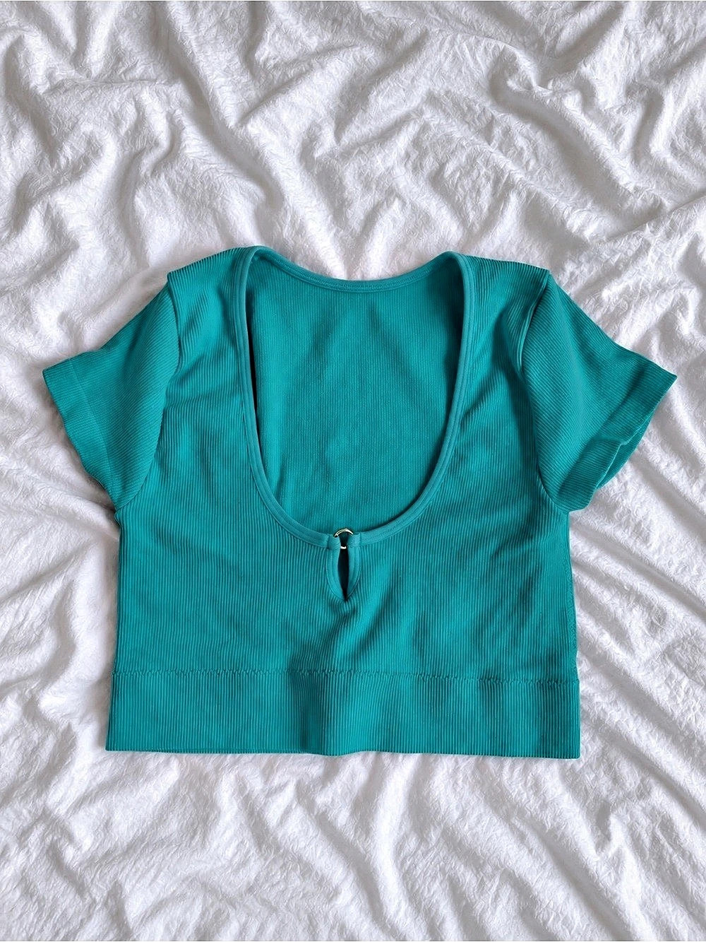 aerie Superchill Seamless Ring Cap Sleeve Bra Top Blue